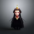 Game and Movie Character Featuring Long Black Hair Golden Headdress and Necklace in Fantasy Style
