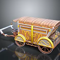 Vintage Decorative Carriage With Brown Roof Yellow Accents And Wooden Wheels