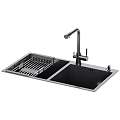 Modern Stainless Steel Kitchen Sink With Double Bowl Dish Rack And Faucet
