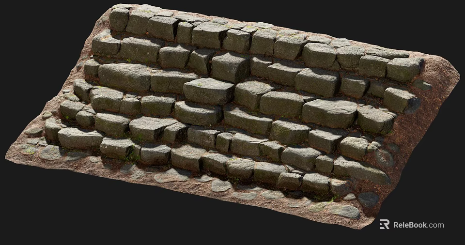 Stone Staircase With Natural Rustic Design And Moss Covered Steps 3d model