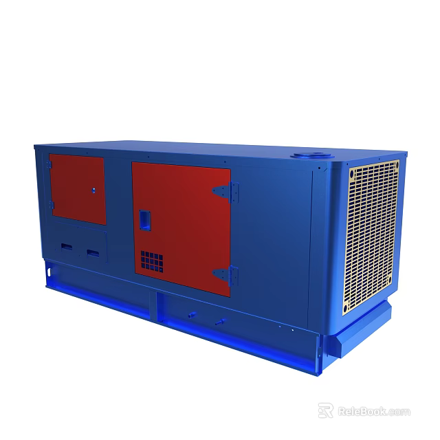Blue And Red Industrial Generator With Red Doors And Ventilation Grill 3d model 
