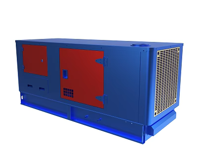 Blue And Red Industrial Generator With Red Doors And Ventilation Grill 3d model