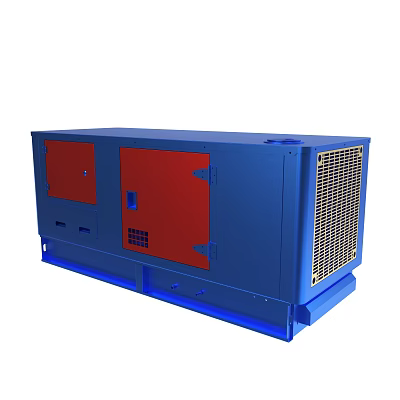 Blue And Red Industrial Generator With Red Doors And Ventilation Grill 3d model