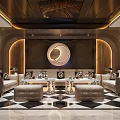 Luxury KTV Interior Design With Sofa Seats Coffee Tables And Large Screen