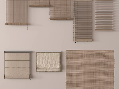 Various Styles of Window Blinds with Different Textures and Neutral Tones 3d model