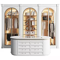 Modern Closet Storage Cabinet With Glass Doors Built-in Lighting And Clothing Racks
