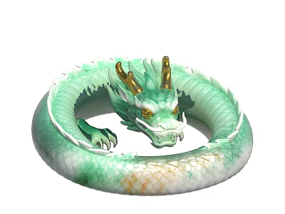 Green Dragon Decorative Ornament Set with Jade-like Texture and Gold Horn Accents for Home Decor 3d model