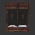 Traditional Wooden Double Bed With Carved Drawers Upper Table Top And Colorful Mattress