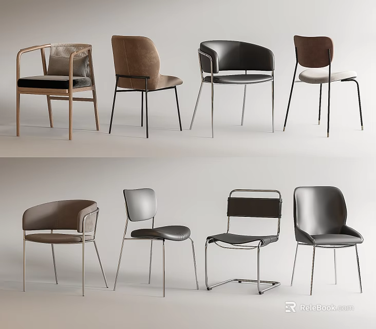 Modern Accent Chairs With Diverse Designs Metal Legs And Upholstered Seats 3d model 