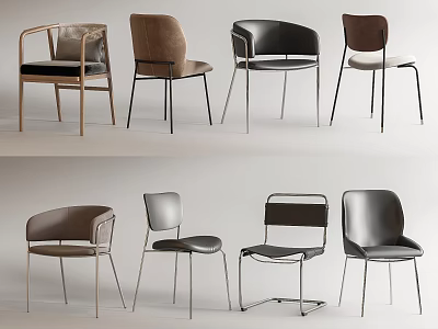 Modern Accent Chairs With Diverse Designs Metal Legs And Upholstered Seats 3d model
