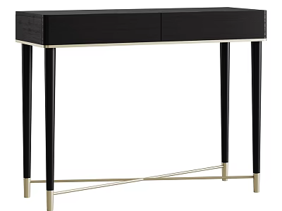 Black Dining Table with Two Drawers Black Legs Golden Cross Support And Golden Feet 3d model