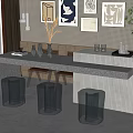Modern Dining Table Set With Long Table Transparent Stools And Wall Decorative Paintings 3d model