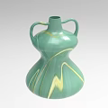 Green Ceramic Vase With Two Handles And Yellow Swirl Patterns 3d model