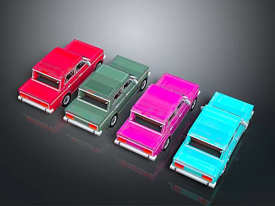 Vibrant Retro Toy Cars Display in Red Green Pink Blue Colors 3d model