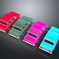 Vibrant Retro Toy Cars Display in Red Green Pink Blue Colors