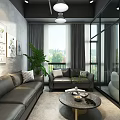 Modern Office Interior With Open Space Glass Partitions Green Plants Guangzhou Characters And Pendant Lights