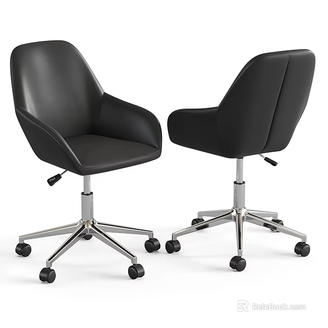 Black Leather Table And Chair Set With Armrests Metal Base And Rolling Wheels For Office Use 3d model 