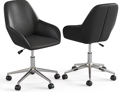Black Leather Table And Chair Set With Armrests Metal Base And Rolling Wheels For Office Use 3d model