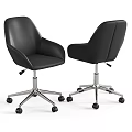 Black Leather Table And Chair Set With Armrests Metal Base And Rolling Wheels For Office Use