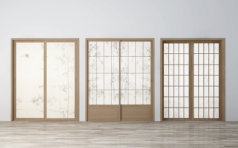 sliding door wooden door japanese door partition door study door 3d model