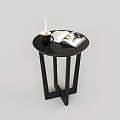 Round Black Coffee Table With Modern Geometric Legs Featuring A Mug And Open Magazine 3d model