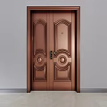 Modern Bronze Double Security Door with Geometric Patterns Peephole and Handle 3d model