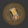 Cute Cartoon Style Yellow Car With Exposed Engine And Headlight Details On Display Platform
