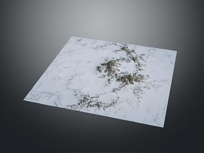 Square White Surface Terrain Model With Central Mountainous Features And Flat Regions 3d model