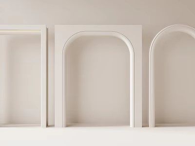 Minimalist White Stool With Arched And Rectangular Frames Against Light Wall Background 3d model