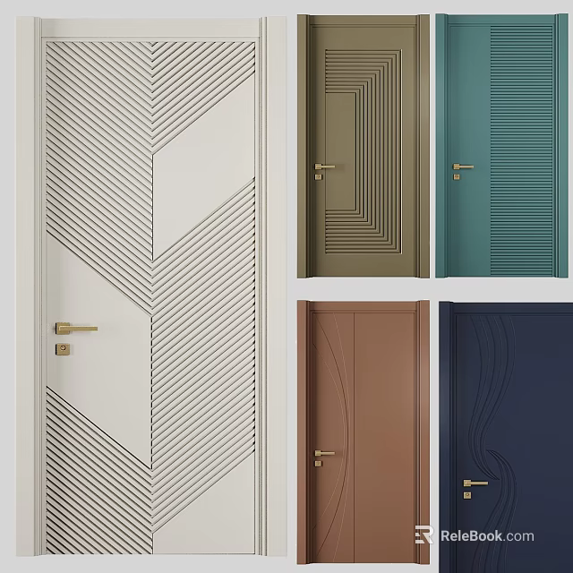 Modern Hinged Doors With Geometric Patterns And Multiple Colors For Home Interior Design 3d model 