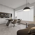 Modern Office Interior Design With Desk Chairs Sofa Bookshelf And Floor Lamp