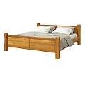 Simple Solid Wood Double Bed Frame With White Pillows And Blanket