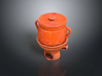 Orange Ceramic Kitchen Pot With Lid And Stand Base For Home Use 3d model