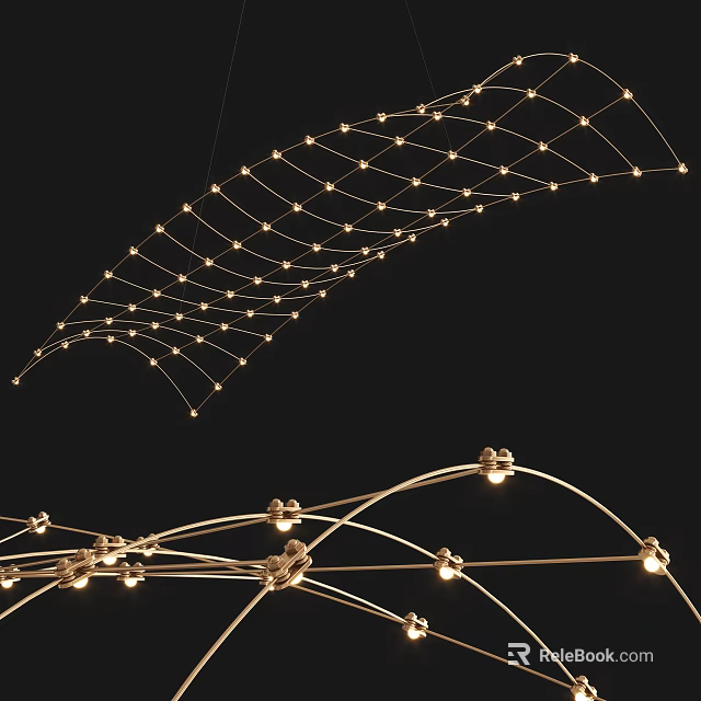 Modern Grid Pattern Chandelier With Intertwined Wires And Multiple Small Bulbs 3d model 