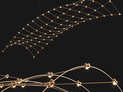 Modern Grid Pattern Chandelier With Intertwined Wires And Multiple Small Bulbs 3d model