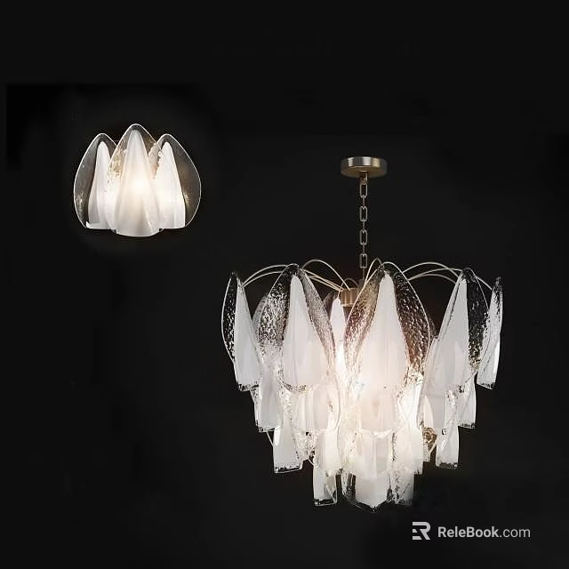Elegant Petal Shaped Glass Chandelier With Transparent Design And Soft Glow 3d model 