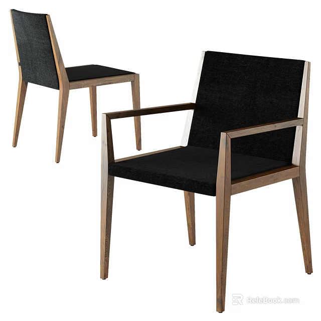 Modern Single Chair With Wooden Frame Black Cushion And Armrest Design 3d model 