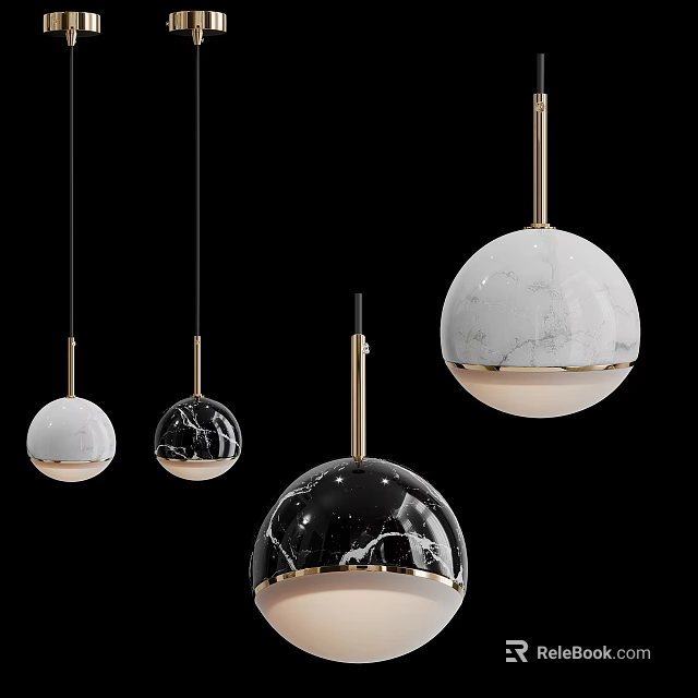 Modern Pendant Lights With Black White Marble Texture And Gold Frame Contemporary Design 3d model 