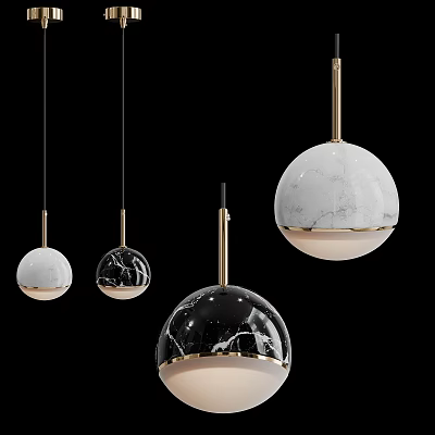 Modern Pendant Lights With Black White Marble Texture And Gold Frame Contemporary Design 3d model