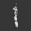 Game and Movie Character in Futuristic White Gray Armor Suit With Helmet and Yellow Accents