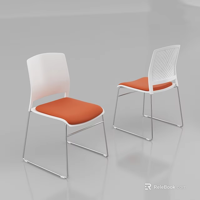 Modern Leisure Chairs With White Backrest Orange Seat And Silver Metal Legs 3d model 