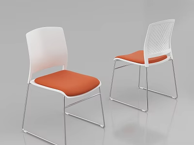 Modern Leisure Chairs With White Backrest Orange Seat And Silver Metal Legs 3d model