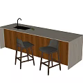Bar Counter With Sink Faucet Green Accent Wooden Cabinetry Light Countertop And Gray Bar Stools