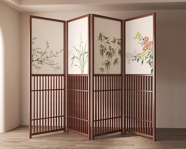 New Chinese Screen Log Plum Orchid Bamboo Chrysanthemum 3d model