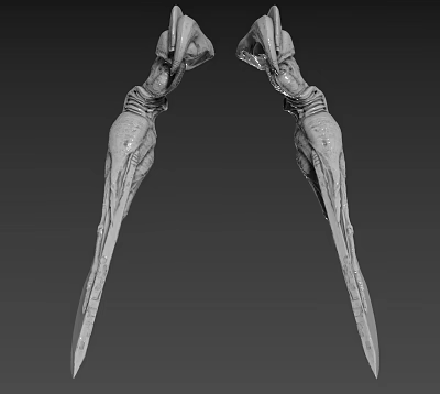 Sci-Fi Character Symmetric Biomechanical Limbs With Sharp Ends Textured Surface 3D Render 3d model