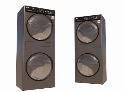 Two Stackable Dark Gray Washing Machines With Double Drum Design For Home Laundry 3d model