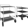 Silver And Black Metal Utility Carts With Multiple Shelves And Wheels 3d model