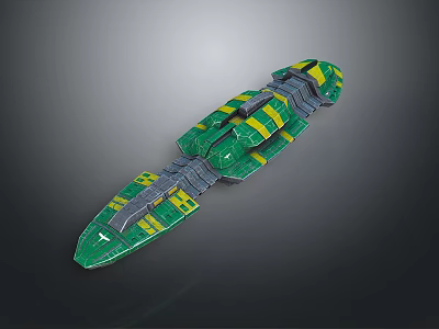 Green And Yellow Streamlined Mechanical Model With Modular Structure And Detailed Metallic Surface 3d model