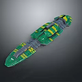 Green And Yellow Streamlined Mechanical Model With Modular Structure And Detailed Metallic Surface