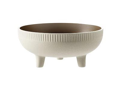 Modern Beige Ceramic Bowl With Textured Rim Three Legged Base And Brown Interior 3d model